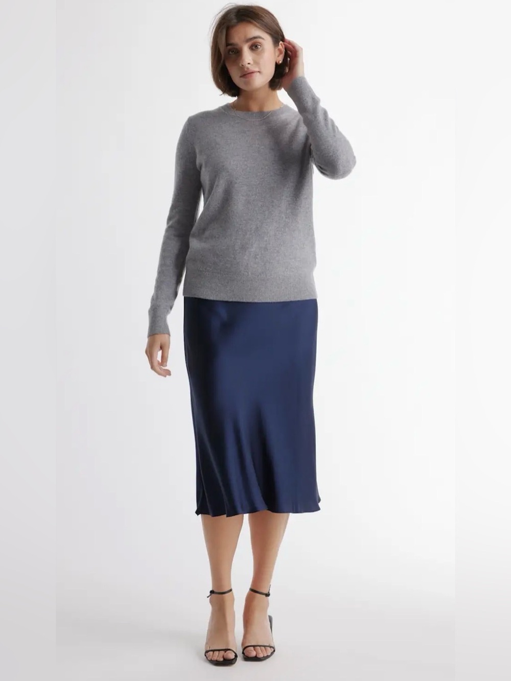 Quince Navy 100% Washable Silk Skirt